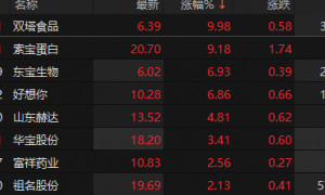 人造肉概念活跃 双塔食品涨停